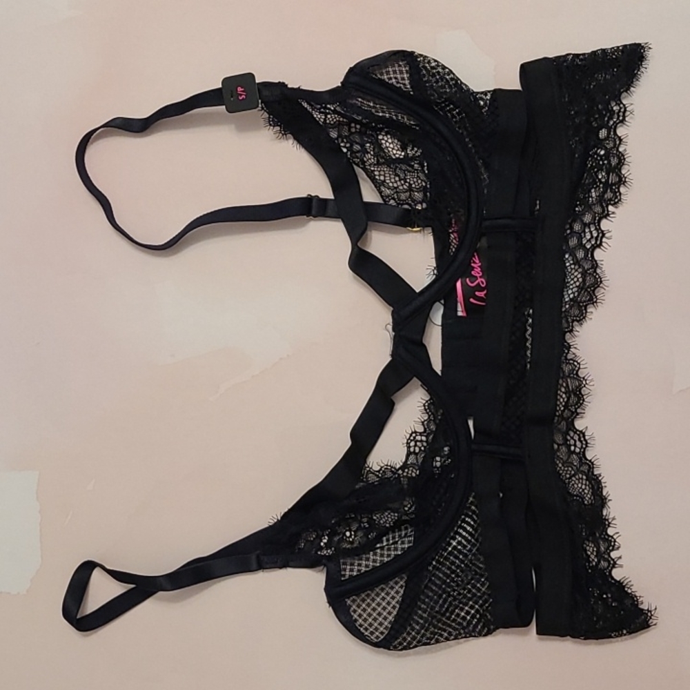 NWT La Senza Black Mesh Underwire Quarter Cup Bra Sz Small